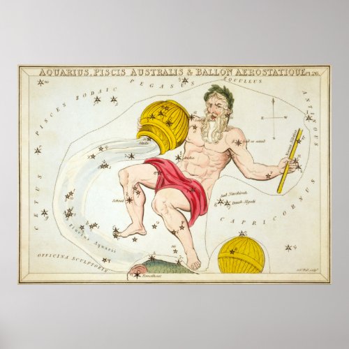 Aquarius Astrological Drawing Poster