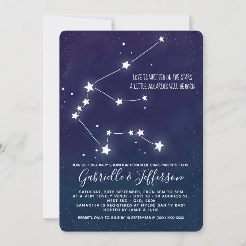 Aquarius Astrology Baby Shower Invitation