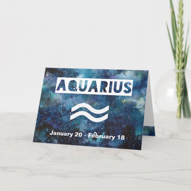 Aquarius Astrology Blue Watercolor Galaxy Birthday Card (Front)