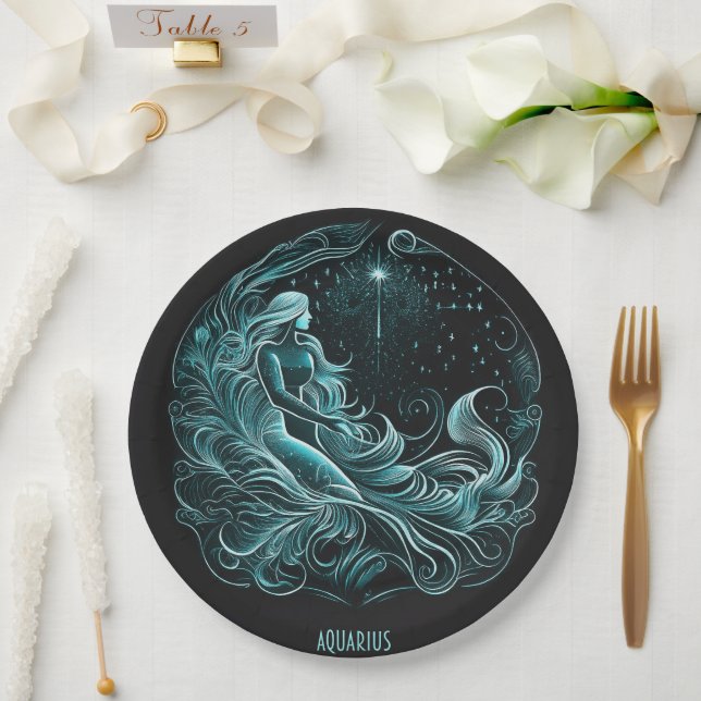 Aquarius Astrology Star Designed Paper Plates (Wedding)