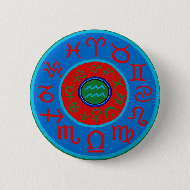Aquarius Astrology Zodiac Pinback Button (Front)