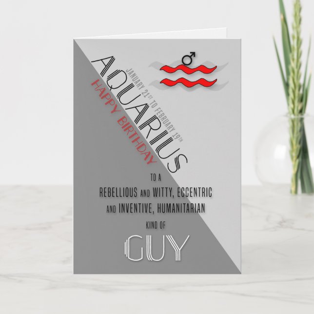 Aquarius Birthday for Him January 21st to February Card (Front)
