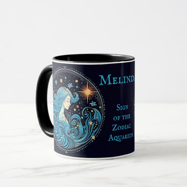 Aquarius Birthday Gift Add Name Coffee Black Mug (Front Left)