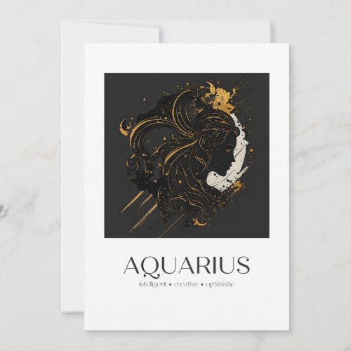 Aquarius Black  Gold Zodiac Sign Birthday Card