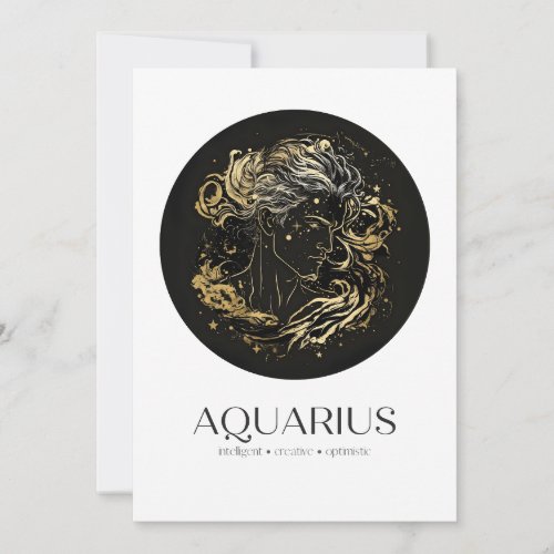 Aquarius Black  Gold Zodiac Sign Birthday Card