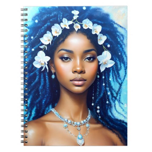 Aquarius Black Woman Orchid Zodiac Art Notebook