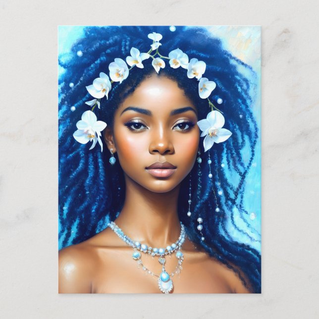 Aquarius Black Woman Zodiac Orchid Art Postcard (Front)