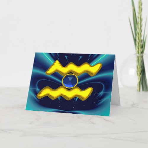 AQUARIUS Blue Sapphire  Gold Zodiac Birthday Card