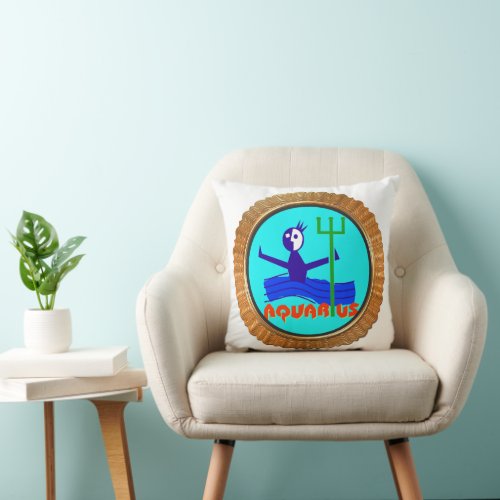 Aquarius cartoon the water bearer Horoscope Throw Pillow