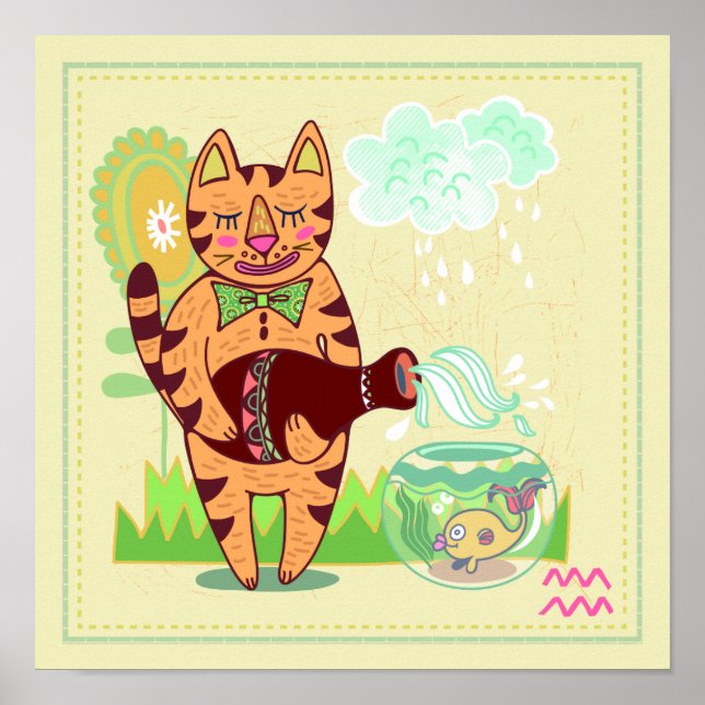 Aquarius Cat Zodiac Nursery Print (Front)