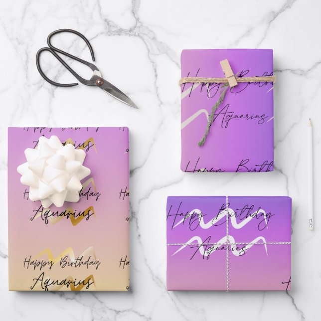 Aquarius Colorstrolgy Birthday Wrapping Paper Sheets (Front)