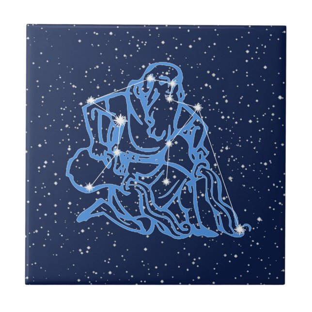 Aquarius Constellation and Sun Sign with Stars Cer Ceramic Tile (Front)