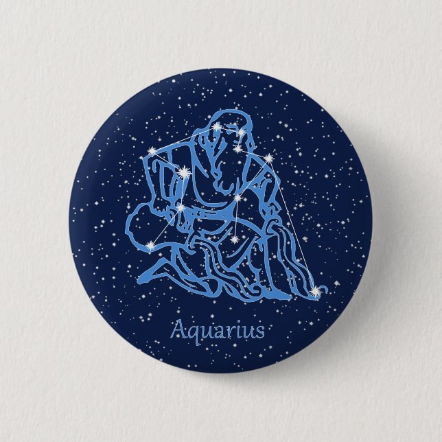 Aquarius Constellation and Zodiac Sign with Stars Button (Front)