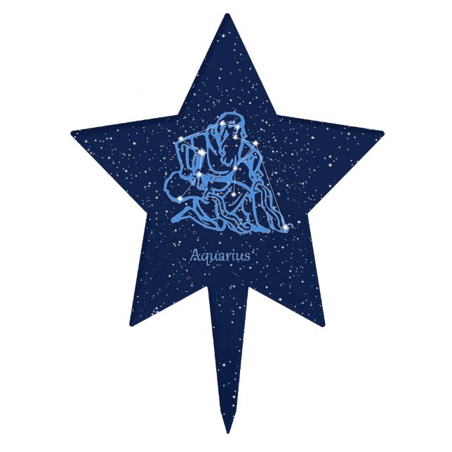 Aquarius Constellation and Zodiac Sign with Stars Cake Topper (Front)