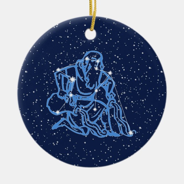Aquarius Constellation and Zodiac Sign with Stars  Ceramic Ornament (Front)