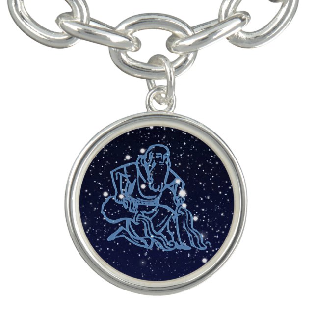 Aquarius Constellation and Zodiac Sign with Stars Charm Bracelet (Design)
