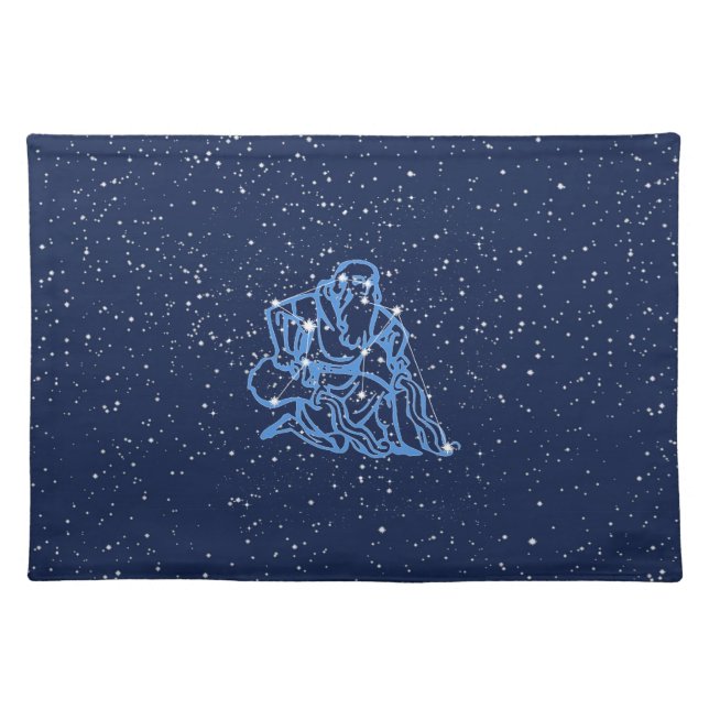 Aquarius Constellation and Zodiac Sign with Stars Cloth Placemat (Front)