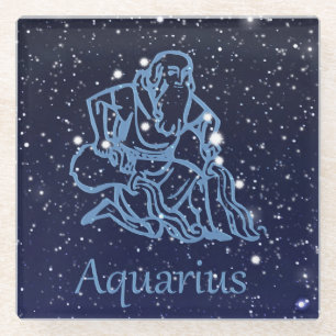 Aquarius Constellation and Zodiac Sign with Stars Glass Coaster