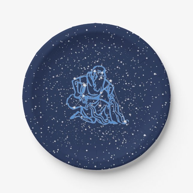 Aquarius Constellation and Zodiac Sign with Stars Paper Plates (Front)