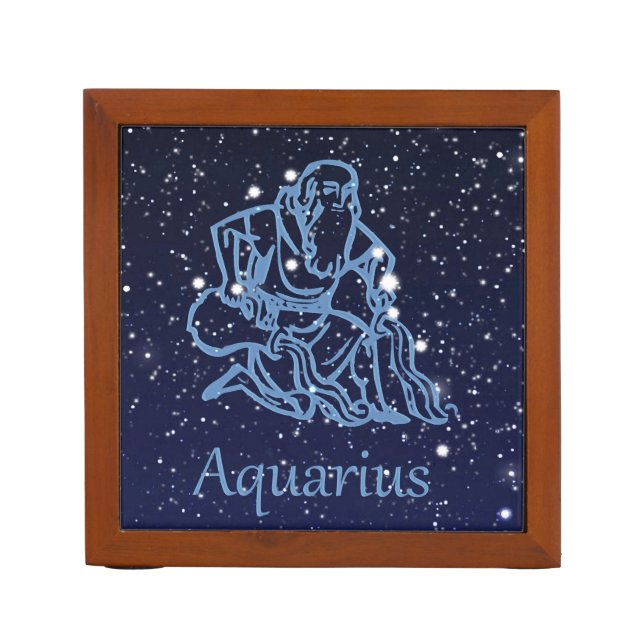 Aquarius Constellation and Zodiac Sign with Stars Pencil Holder (Front)
