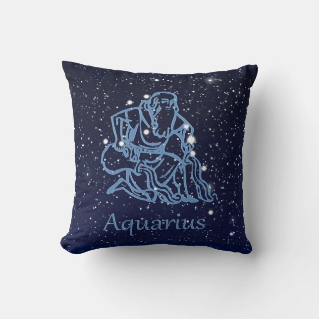 Aquarius Constellation and Zodiac Sign with Stars Throw Pillow (Front)