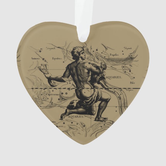 Aquarius Constellation Hevelius 1690 Engraving Ornament (Back)