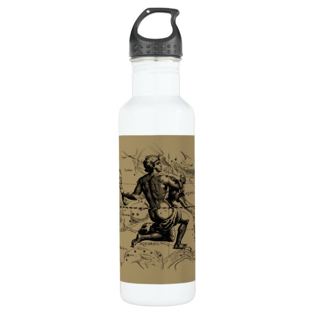Aquarius Constellation Hevelius 1690 Jan 20 Feb 18 Water Bottle (Front)