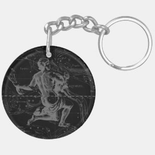 Aquarius Constellation Hevelius 1690 on Black Keychain