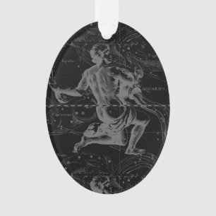 Aquarius Constellation Hevelius 1690 on Black Ornament