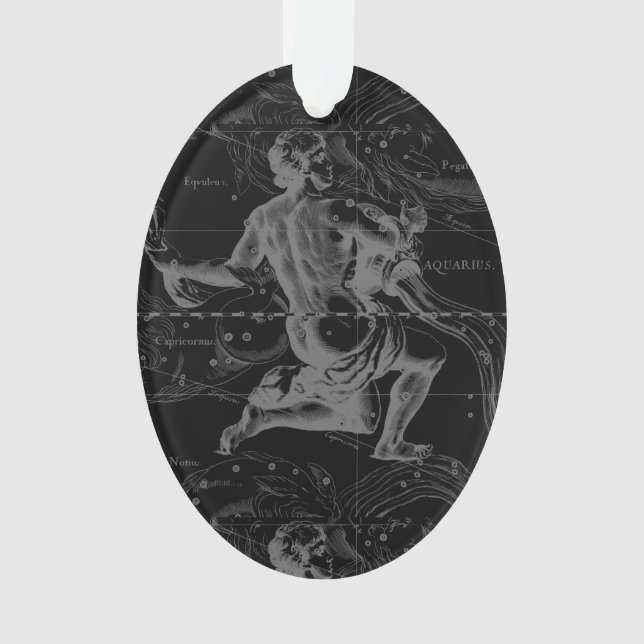 Aquarius Constellation Hevelius 1690 on Black Ornament (Front)