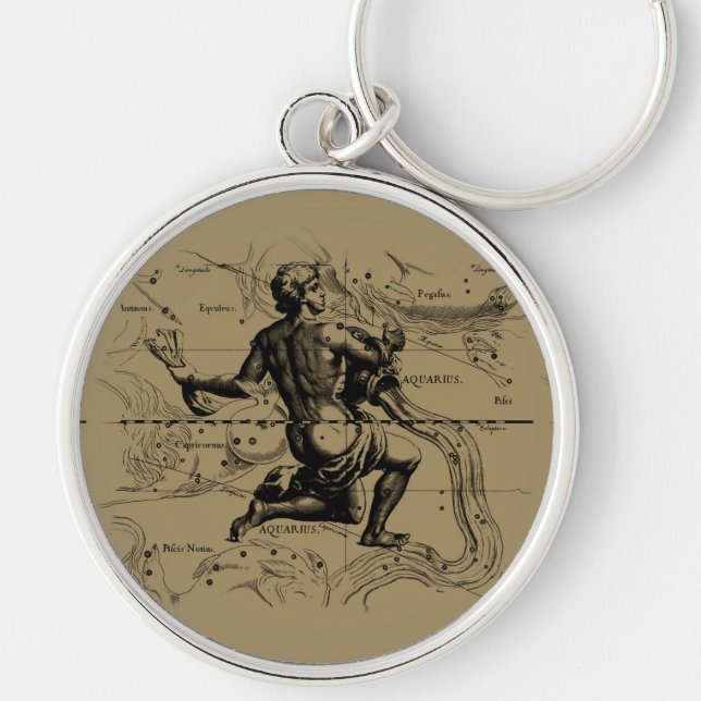 Aquarius Constellation Map by Hevelius Keychain (Front)