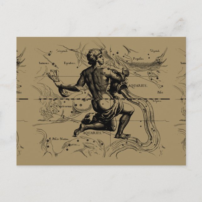 Aquarius Constellation Map by Hevelius Postcard (Front)