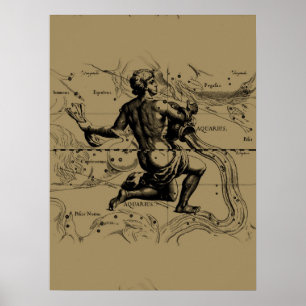 Aquarius Constellation Map by Hevelius Poster