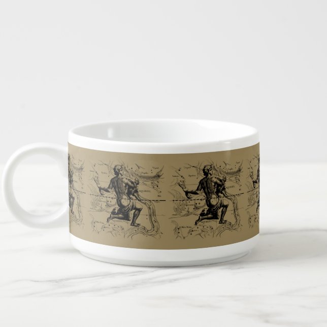Aquarius Constellation Map Hevelius 1690 on Taupe Bowl (Right)