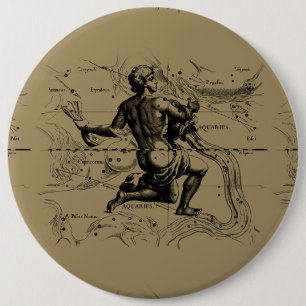 Aquarius Constellation Map Hevelius 1690 on Taupe Button