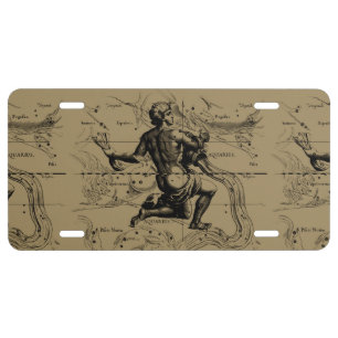 Aquarius Constellation Map Hevelius 1690 on Taupe License Plate