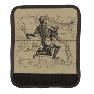 Aquarius Constellation Map Hevelius 1690 on Taupe Luggage Handle Wrap