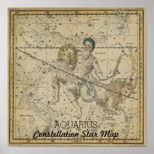 Aquarius Constellation Star Map January Poster
