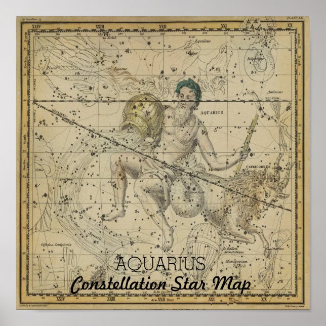 Aquarius Constellation Star Map January Poster (Front)