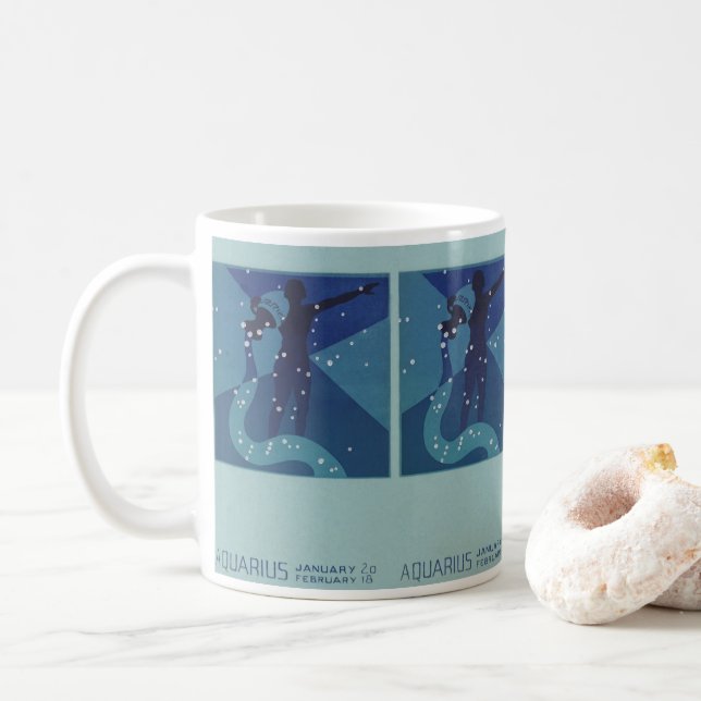 Aquarius Constellation, Vintage Zodiac Astrology Coffee Mug (With Donut)
