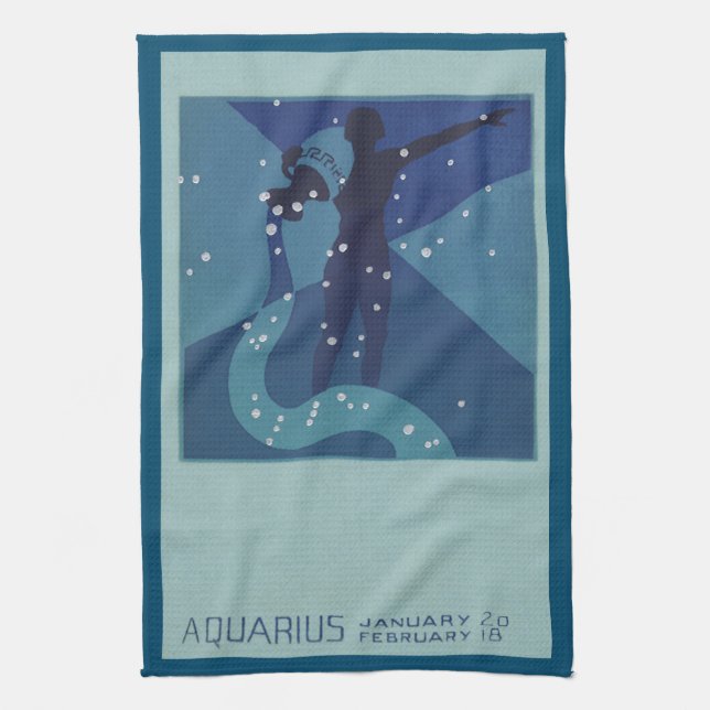 Aquarius Constellation, Vintage Zodiac Astrology Kitchen Towel (Vertical)