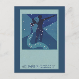 Aquarius Constellation, Vintage Zodiac Astrology Postcard