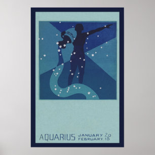 Aquarius Constellation, Vintage Zodiac Astrology Poster