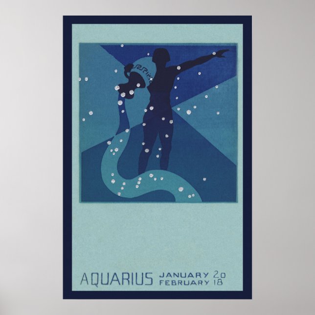 Aquarius Constellation, Vintage Zodiac Astrology Poster (Front)