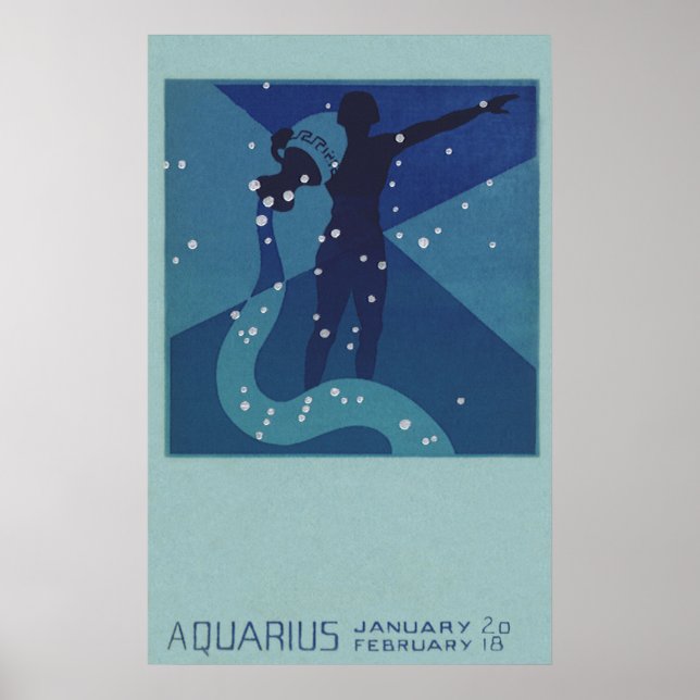 Aquarius Constellation, Vintage Zodiac Astrology Poster (Front)