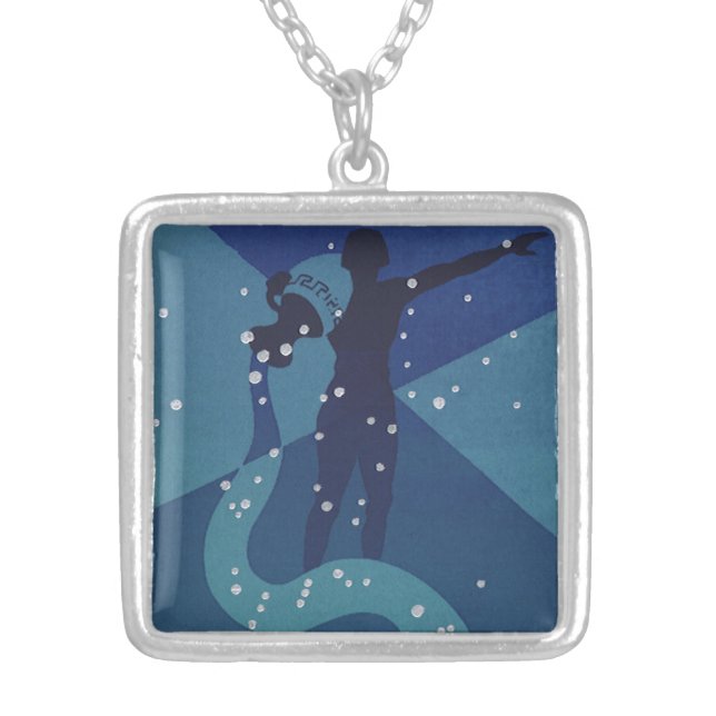 Aquarius Constellation, Vintage Zodiac Astrology Silver Plated Necklace (Front)