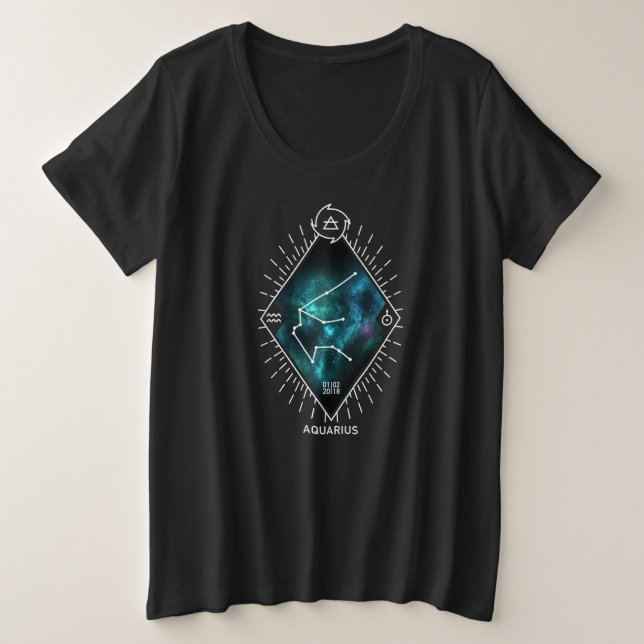 Aquarius Constellation & Zodiac Symbol Plus Size T-Shirt (Design Front)