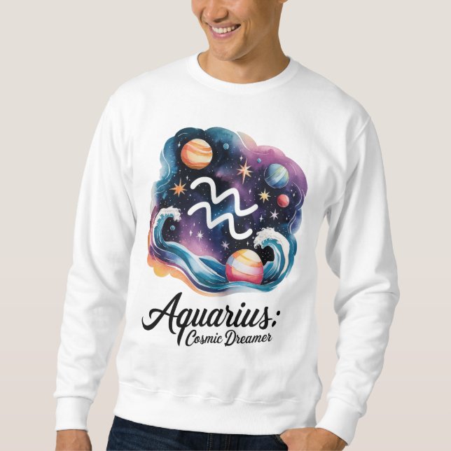 Aquarius Cosmic Dreamer Watercolor Zodiac Sign Sweatshirt (Front)