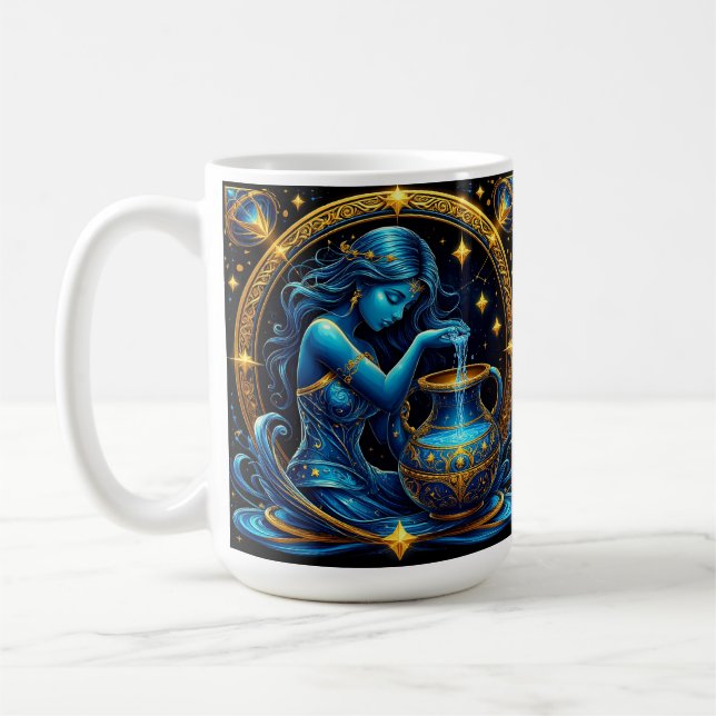 ♒ Aquarius Cosmic Glow 🌌 Beautiful Zodiac Coffee Mug (Left)