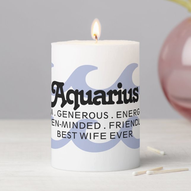 Aquarius Custom Traits and Message Zodiac Pillar Candle (In Situ)